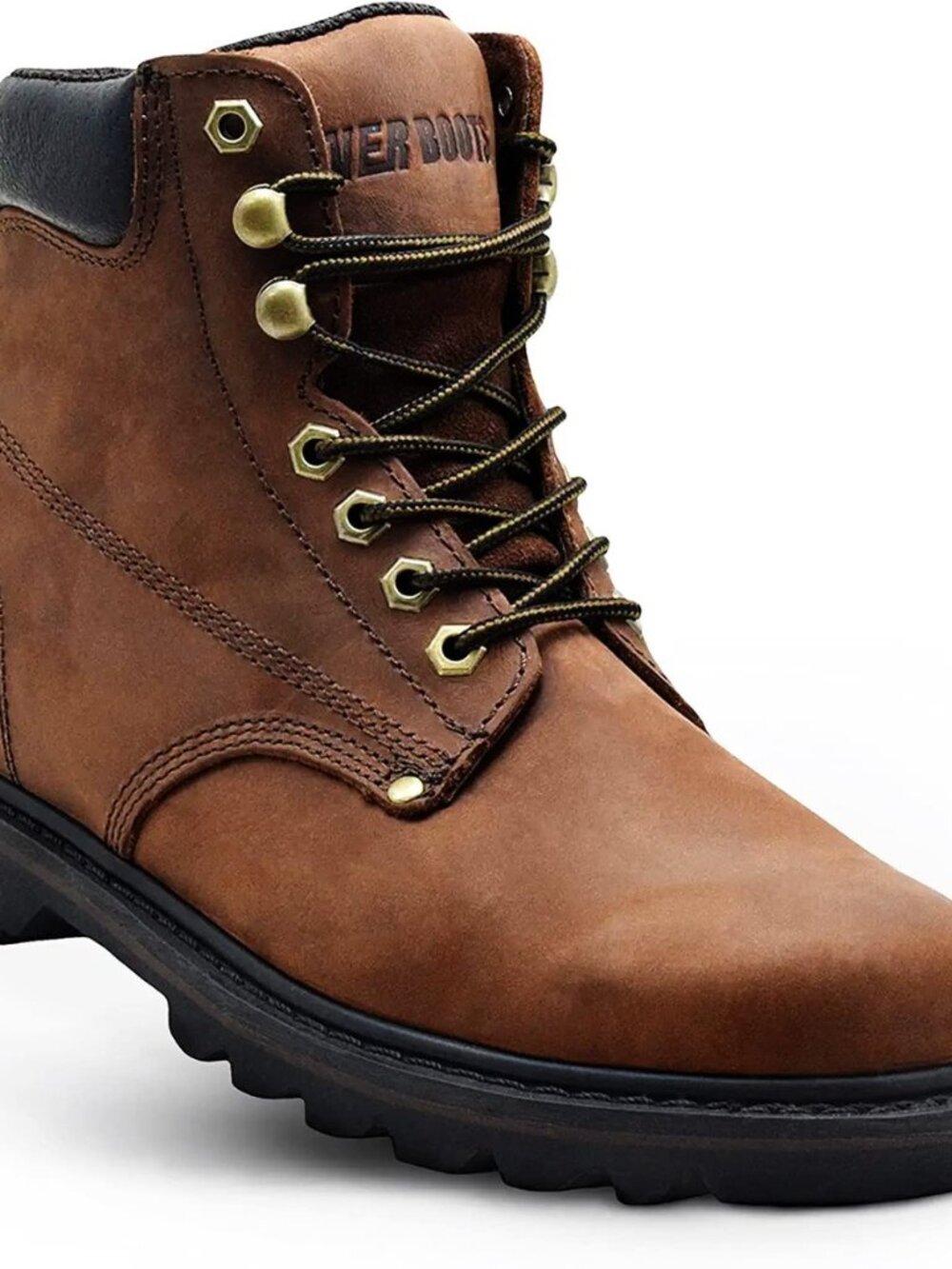 Work Boots for Men Soft Toe – 6inch Leather Boots for Construction Rubber Sole